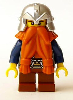 Preowned LEGO® Minifigure – Castle cas377 Fantasy Era Dwarf Dark Orange Beard Metallic Silv