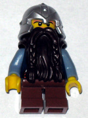Preowned LEGO® Minifigure – Castle cas393 Fantasy Era Dwarf Dark Brown Beard Metallic Silve