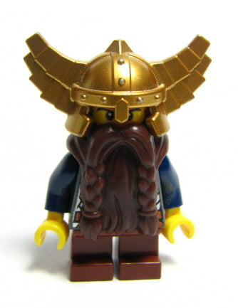 Preowned LEGO® Minifigure – Castle cas405 Fantasy Era Dwarf Dark Brown Beard Metallic Gold