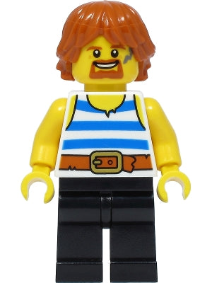 Preowned LEGO® Minifigure – Castle cas556 Blacksmith White Tank Top w/Blue Stripes Black Le