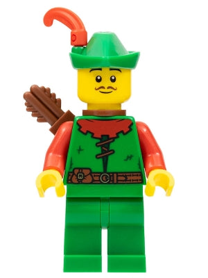 Preowned LEGO® Minifigure – Castle cas571 Forestman Red Green Hat Red Feather Quiver Mousta