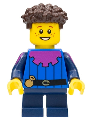 Preowned LEGO® Minifigure – Castle cas577 Peasant Child Dark Blue Short Legs Dark Brown Coi