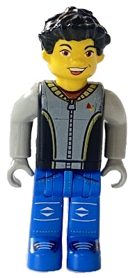 Preowned LEGO® Minifigure – 4 Juniors cre004 Max Black Torso Light Gray Arms Blue Legs