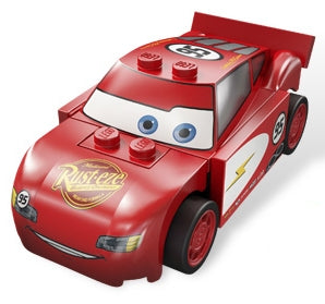 Preowned LEGO® Minifigure – Cars crs065 Lightning McQueen Rust-eze Hood Red and White Sides