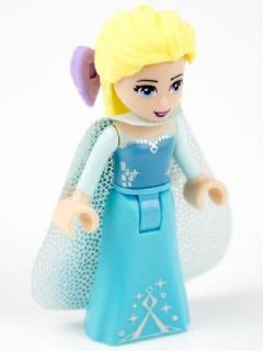 Preowned LEGO® Minifigure – Disney dp015 Elsa Sparkly Light Aqua Cape Lavender Hair Bow