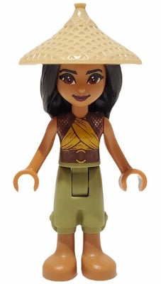 Preowned LEGO® Minifigure – Disney dp118 Raya Tan Conical Hat Yellow Top Medium Nougat Boot