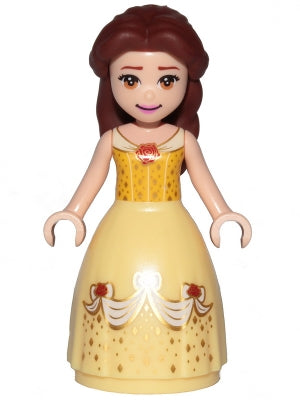 Preowned LEGO® Minifigure – Disney dp155 Belle Dress w/Red Roses no Sleeves Closed Mouth Sm