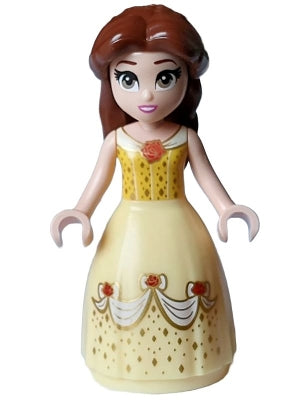 Preowned LEGO® Minifigure – Disney dp174 Belle Dress w/Red Roses no Sleeves Dark Pink Lips