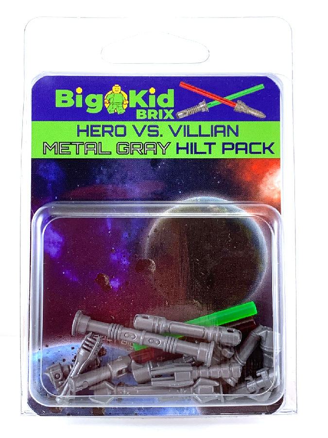 Big Kid Brix Custom LEGO® Minifigure Accessories – Hero Vs. Villain Hilt Pack - Metallic Grey