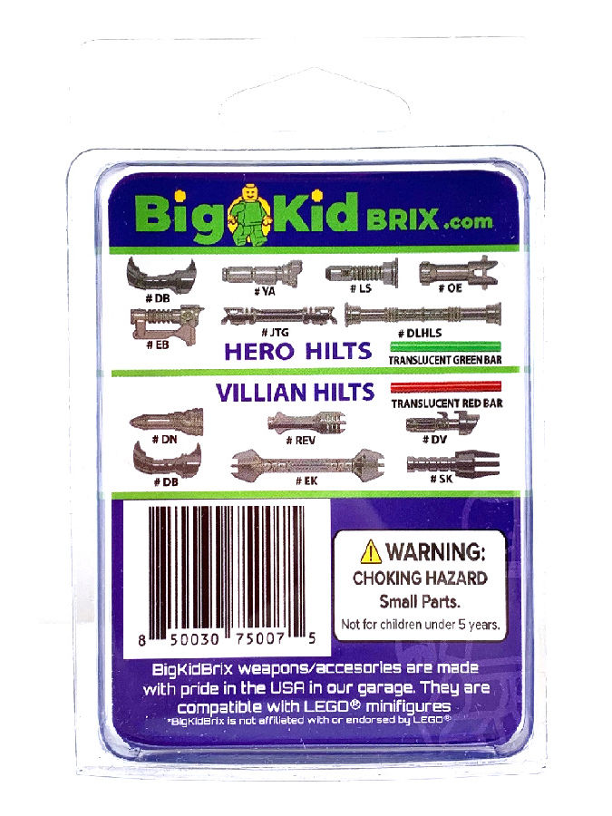 Big Kid Brix Custom LEGO® Minifigure Accessories – Hero Vs. Villain Hilt Pack - Metallic Grey