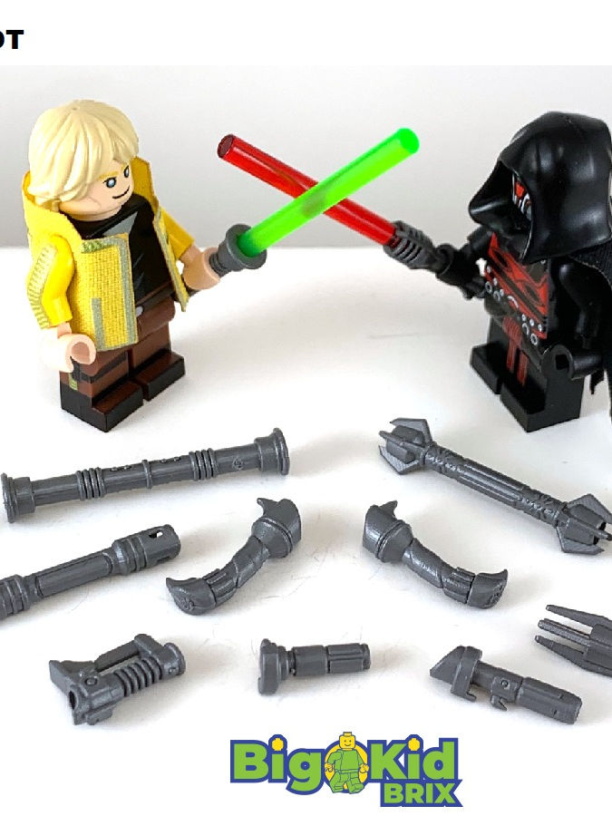 Big Kid Brix Custom LEGO® Minifigure Accessories – Hero Vs. Villain Hilt Pack - Metallic Grey