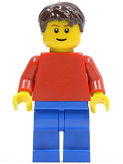 Preowned LEGO® Minifigure – Games game008 Plain Red Torso w/Red Arms Blue Legs Dark Brown S