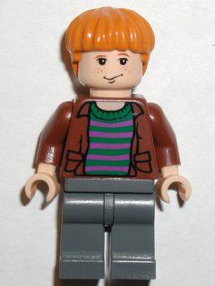 Preowned LEGO® Minifigure – Harry Potter hp058 Ron Weasley Brown Open Shirt and Striped Swe