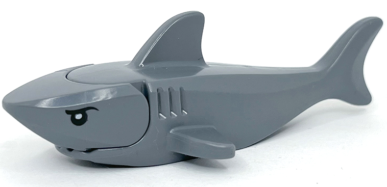 LEGO® 14518c04pb01 Shark with Rounded Nose and Debossed Gills with Black Eyes with Eyelids and White Partial Circle Pupils Pattern