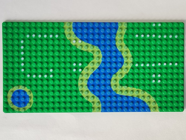 LEGO 3857pb02 Baseplate 16 x 32 with River and Set 6071 Dots Pattern