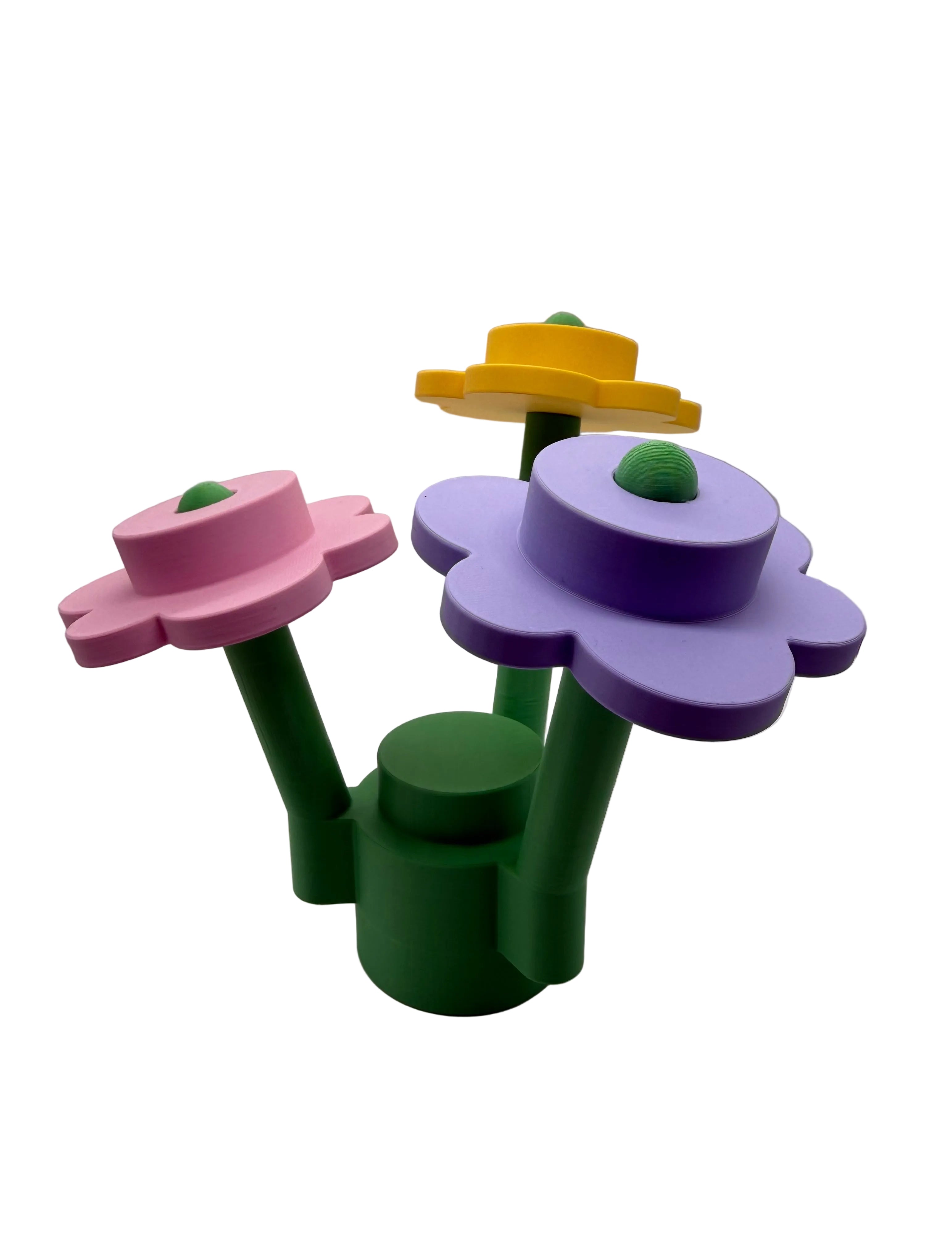 Large brick-built flower display model, 3D printed build kit, assembled 10–12 inch tall decorative flower in vibrant colors