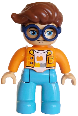 Preowned LEGO® Minifigure – DUPLO 47394pb368 (Duplo Figure Lego Ville, Male, Medium Azure Legs, Orange Plaid Jacket over Whit