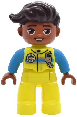 Preowned LEGO® Minifigure – DUPLO 47394pb369 (Duplo Figure Lego Ville, Male, Neon Yellow Legs, Uniform Vest with Silver and D
