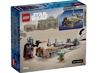 LEGO Star Wars packaging with characters and vehicles on a desert landscape