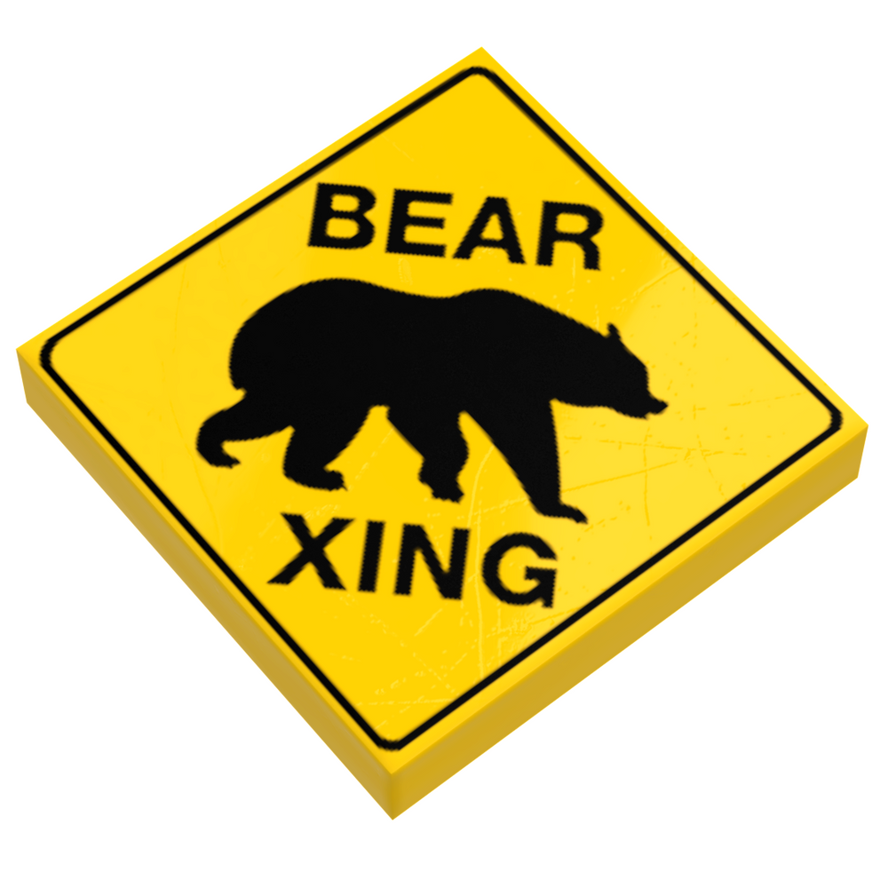 Next Xing Sign Bear Xing Warning Sign Custom Printed LEGO 2x2 Tile