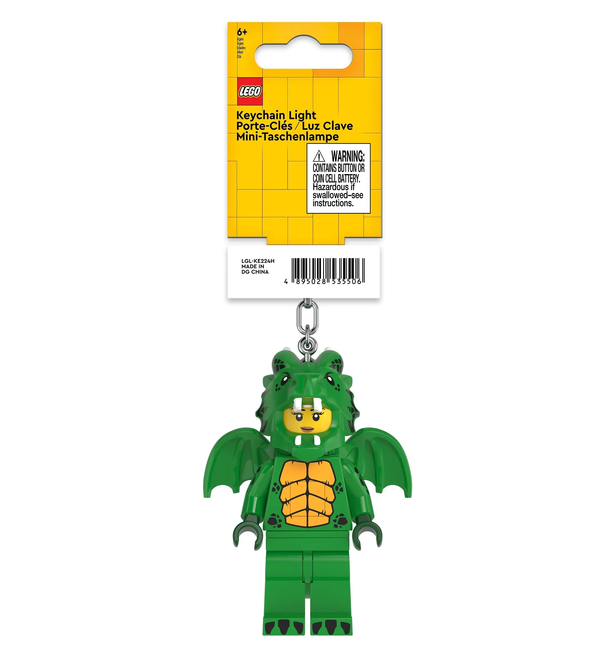 LEGO® Large 3 Inch Tall Figure Keychain Light - Green Dragon Costume Girl (KE224H)