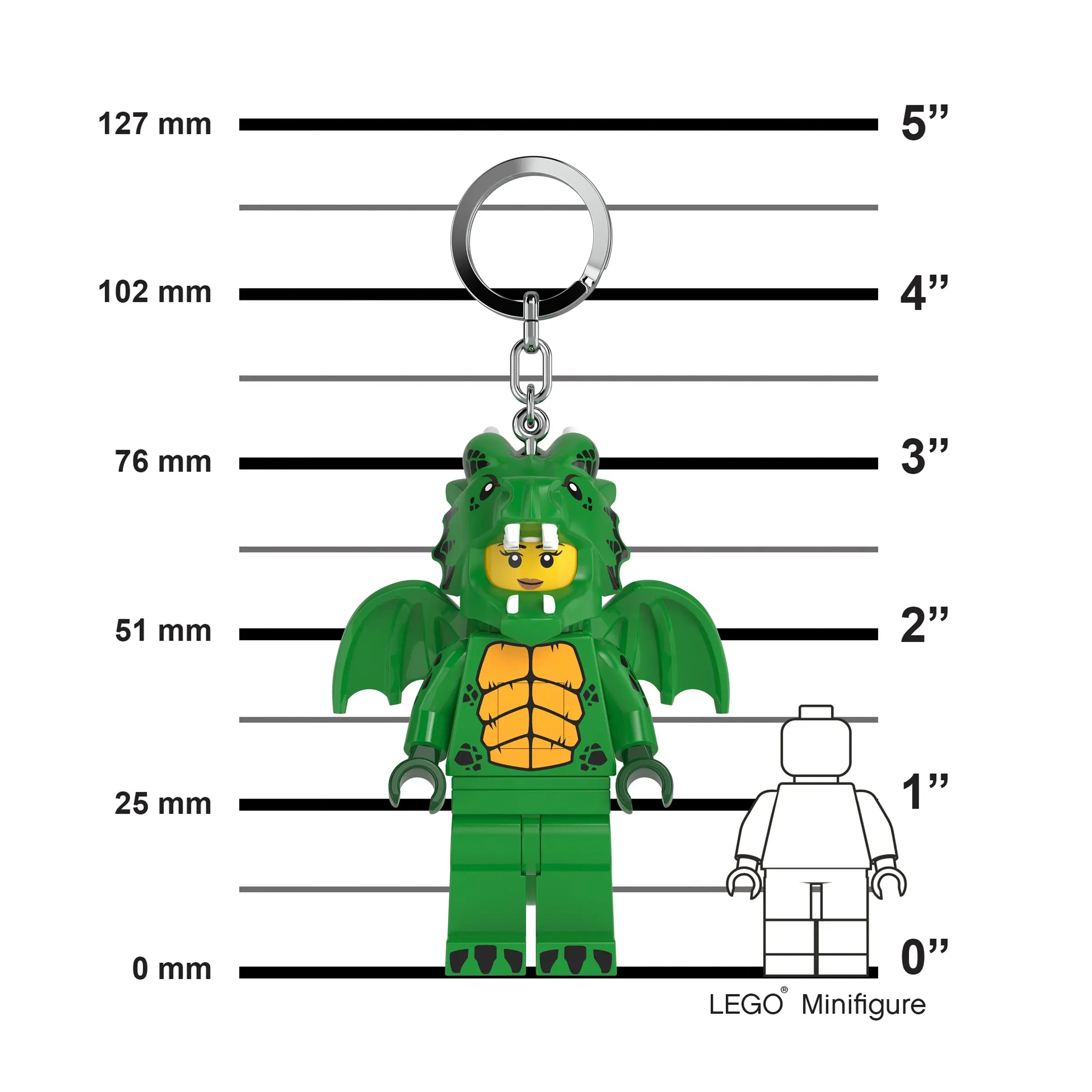 LEGO® Large 3 Inch Tall Figure Keychain Light - Green Dragon Costume Girl (KE224H)