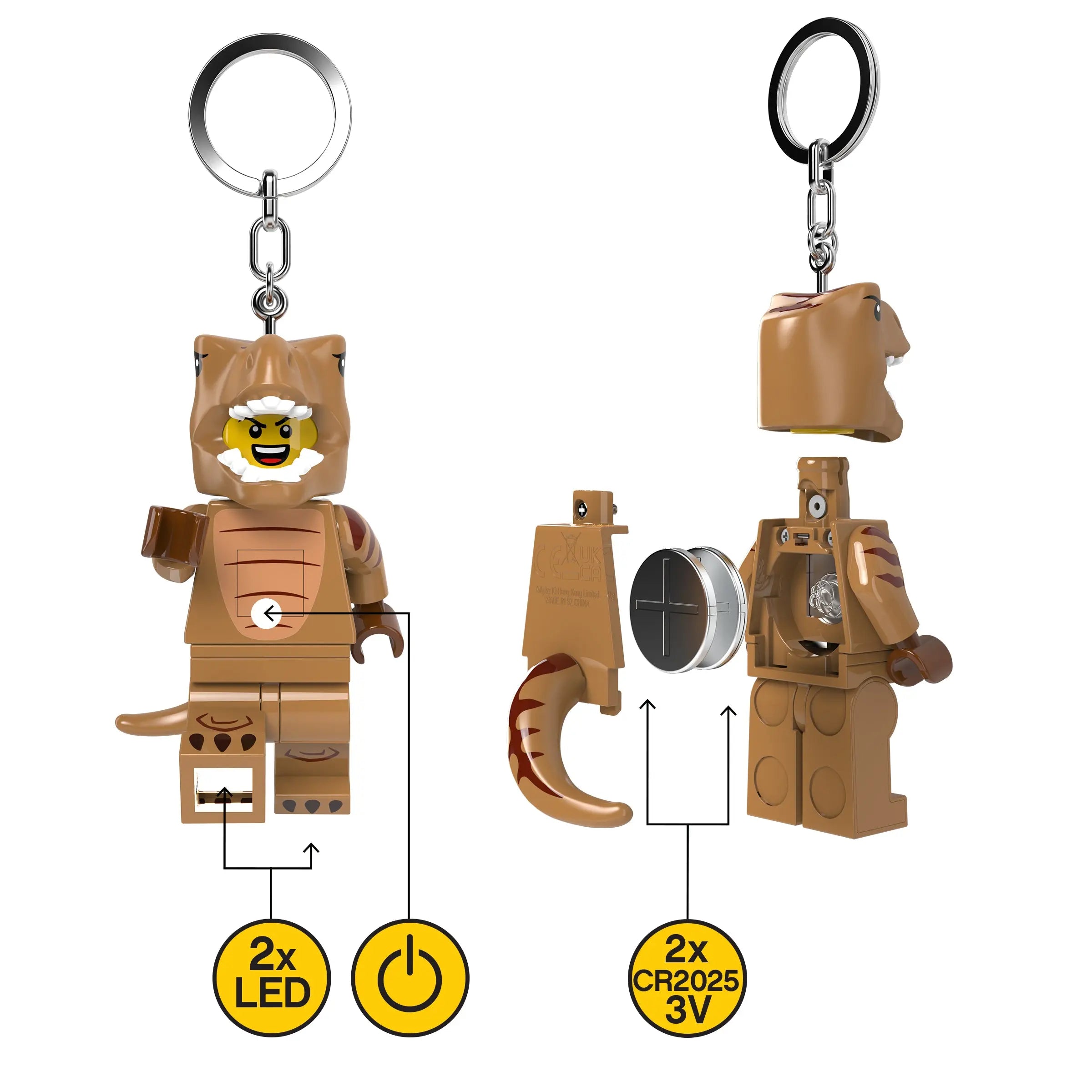 LEGO® Large 3 Inch Tall Figure Keychain Light - T-Rex Costume Fan (KE237H)