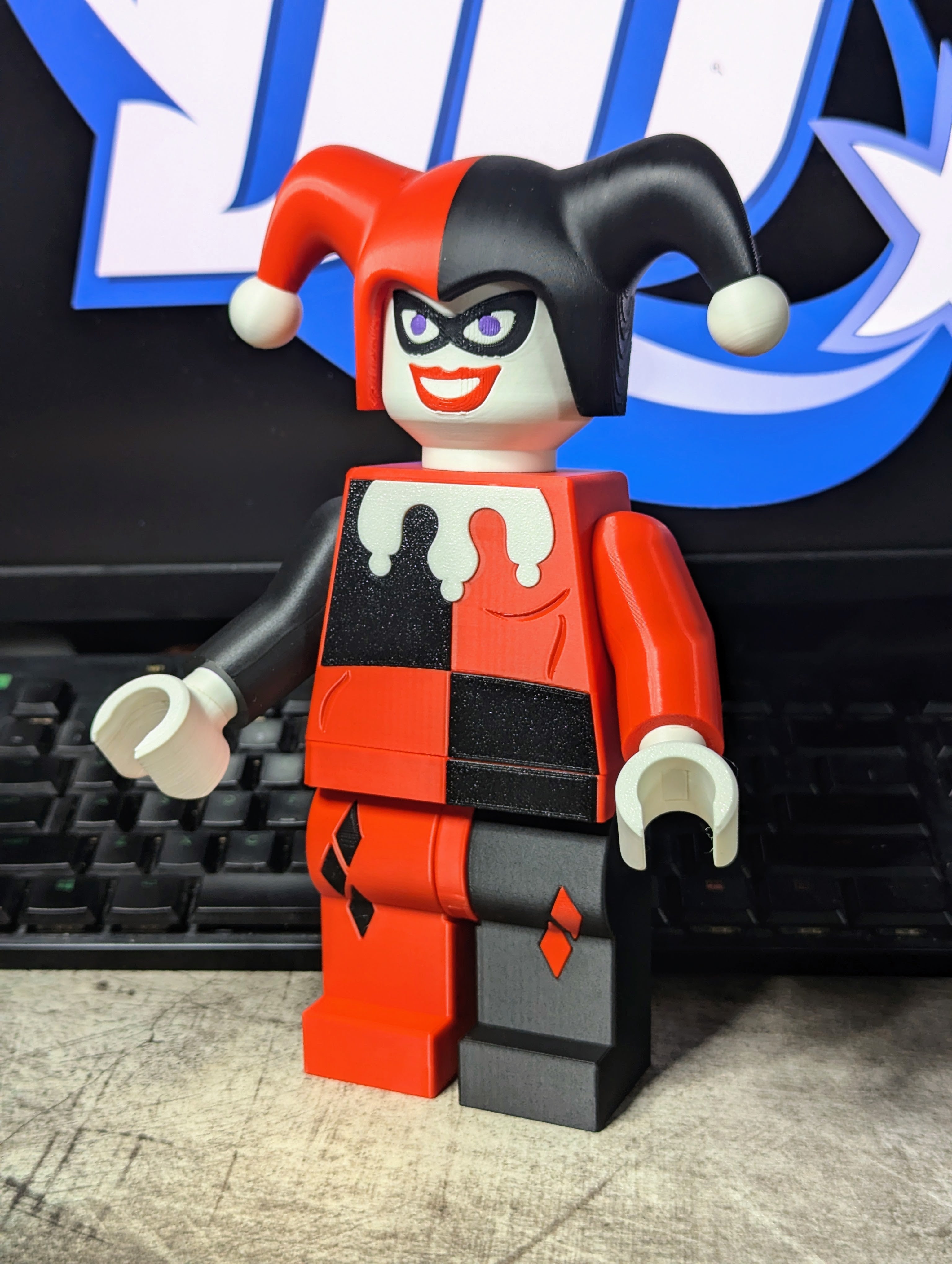 3D Printed DC Harley Quinn Large Scale 8.5"- 9.5" Minifigure