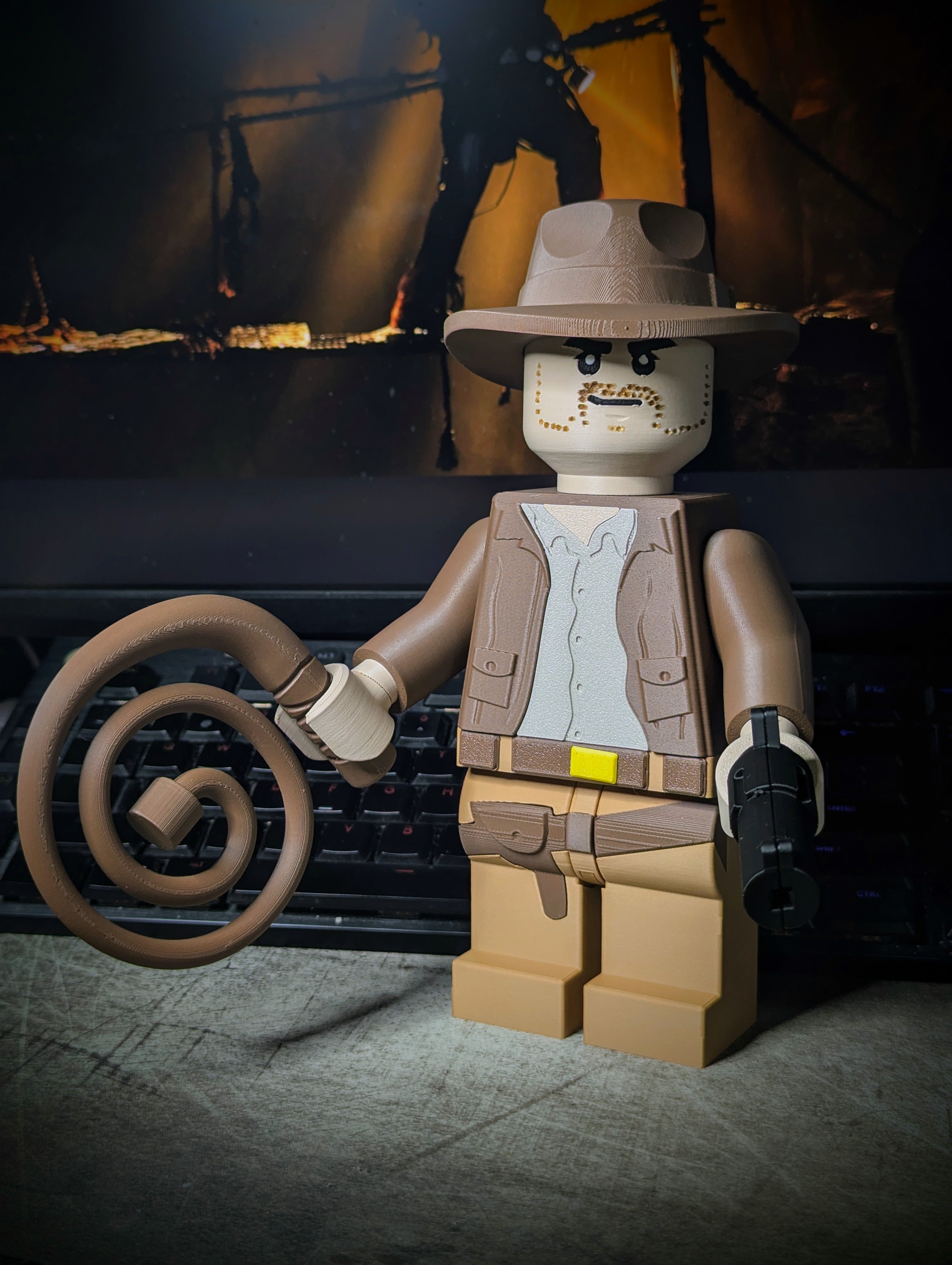 3D Printed Indiana Jones Large Scale 8.5"- 9.5" Minifigure