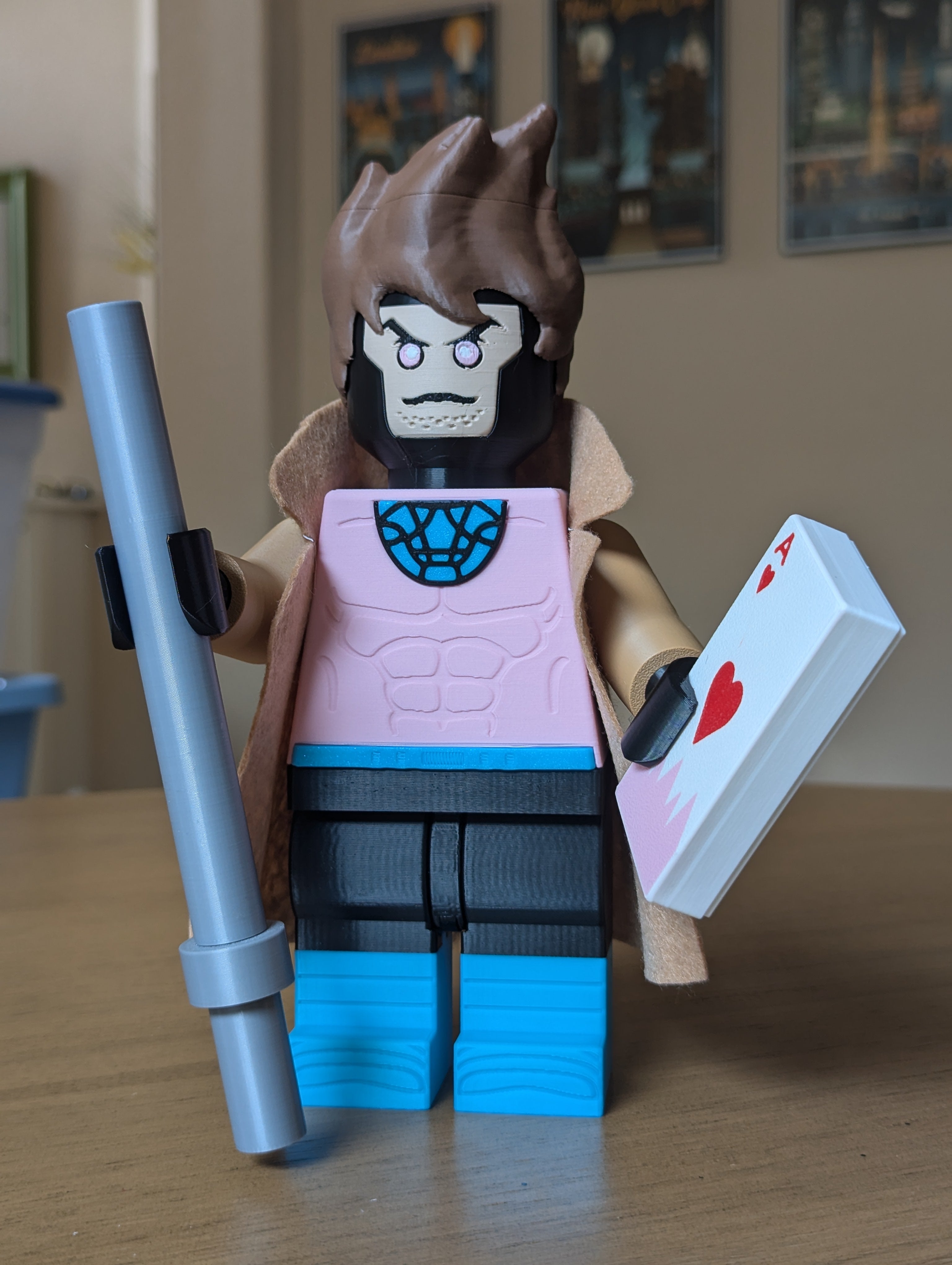 3D Printed Marvel Gambit Large Scale 8.5"- 9.5" Minifigure