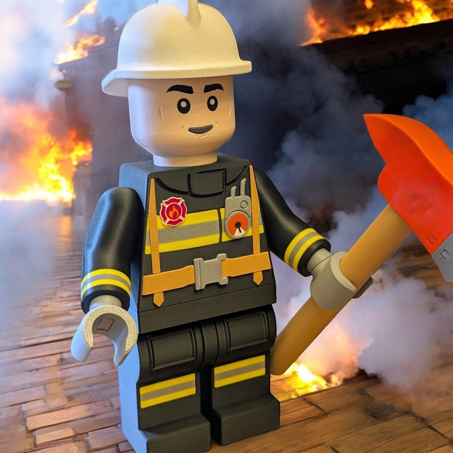 3D Printed Fire Fighter Large Scale 8.5"- 9.5" Minifigure