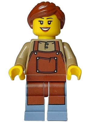 Preowned LEGO® Minifigure – BrickLink Designer Program adp108 Florist - Female, Reddish Brown Apron, Sand Blue Legs, Reddish 