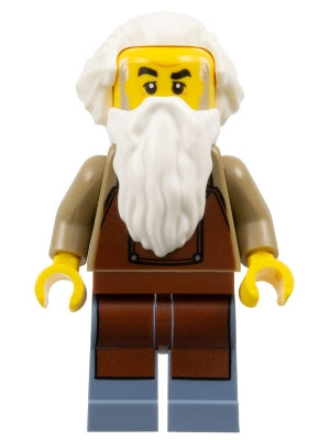 Preowned LEGO® Minifigure – BrickLink Designer Program adp120 Train Worker - White Hair and Beard, Reddish Brown Apron