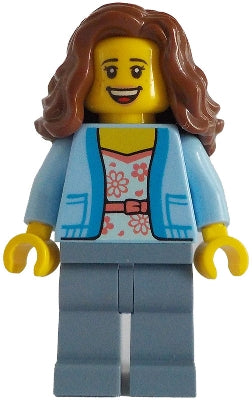 Preowned LEGO® Minifigure – BrickLink Designer Program adp135 Passenger - Female, Bright Light Blue Jacket over White Shirt w