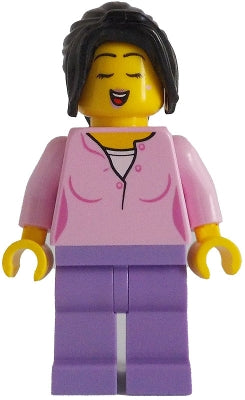 Preowned LEGO® Minifigure – BrickLink Designer Program adp136 Singer - Female, Bright Pink Top, Medium Lavender Legs, Black H
