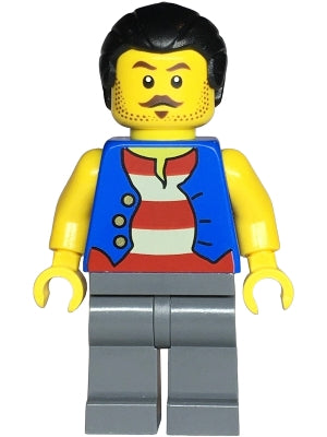 Preowned LEGO® Minifigure – BrickLink Designer Program adp147 Pirate - Male, Blue Vest, Dark Bluish Gray Legs, Black Hair wit