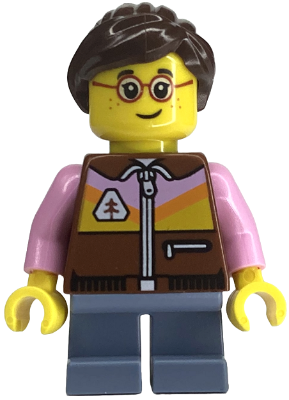 Preowned LEGO® Minifigure – BrickLink Designer Program adp148 (Child - Girl, Reddish Brown Jacket, Sand Blue Short Legs, Dark
