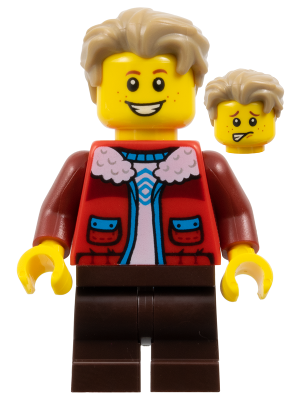 Preowned LEGO® Minifigure – BrickLink Designer Program adp165 (The Art of Chocolate Customer - Boy, Red Jacket, Dark Brown Me