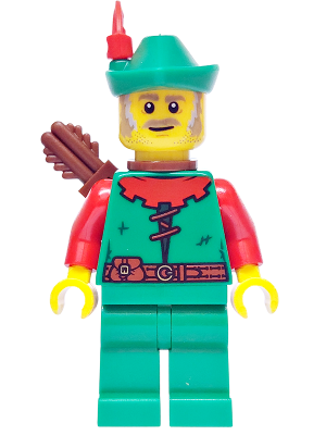 Preowned LEGO® Minifigure – BrickLink Designer Program adp168 (Forest Stronghold Forestman - Red, Green Hat, Red Feather, Qui