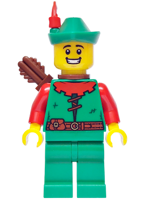 Preowned LEGO® Minifigure – BrickLink Designer Program adp170 (Forest Stronghold Forestman - Red, Green Hat, Red Feather, Qui