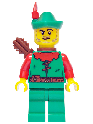 Preowned LEGO® Minifigure – BrickLink Designer Program adp177 (Forest Stronghold Forestman - Red, Green Hat, Red Feather, Qui