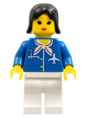 Preowned LEGO® Minifigure – Town air010 Airport Blue w/Scarf Black Female Hair (Undetermine