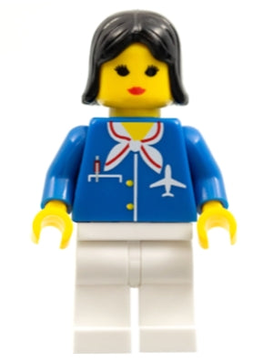 Preowned LEGO® Minifigure – Town air010b Airport Blue w/Scarf Black Female Hair