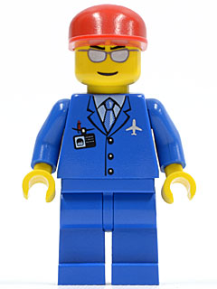 Preowned LEGO® Minifigure – Town air036 Airport Blue 3 Button Jacket & Tie Red Cap Silver S