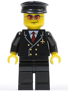 Preowned LEGO® Minifigure – Town air042 Airport Pilot w/Red Tie and 6 Buttons Black Legs Bl