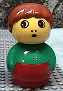 Preowned LEGO® Minifigure – Primo baby005 Primo Figure Boy w/Red Base Green Top Dark Orange