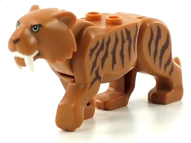 LEGO® bb0787c03pb01 Cat, Large (Saber-Toothed Tiger) with Light Yellow Eyes, Long Teeth and Reddish Brown Stripes Pattern