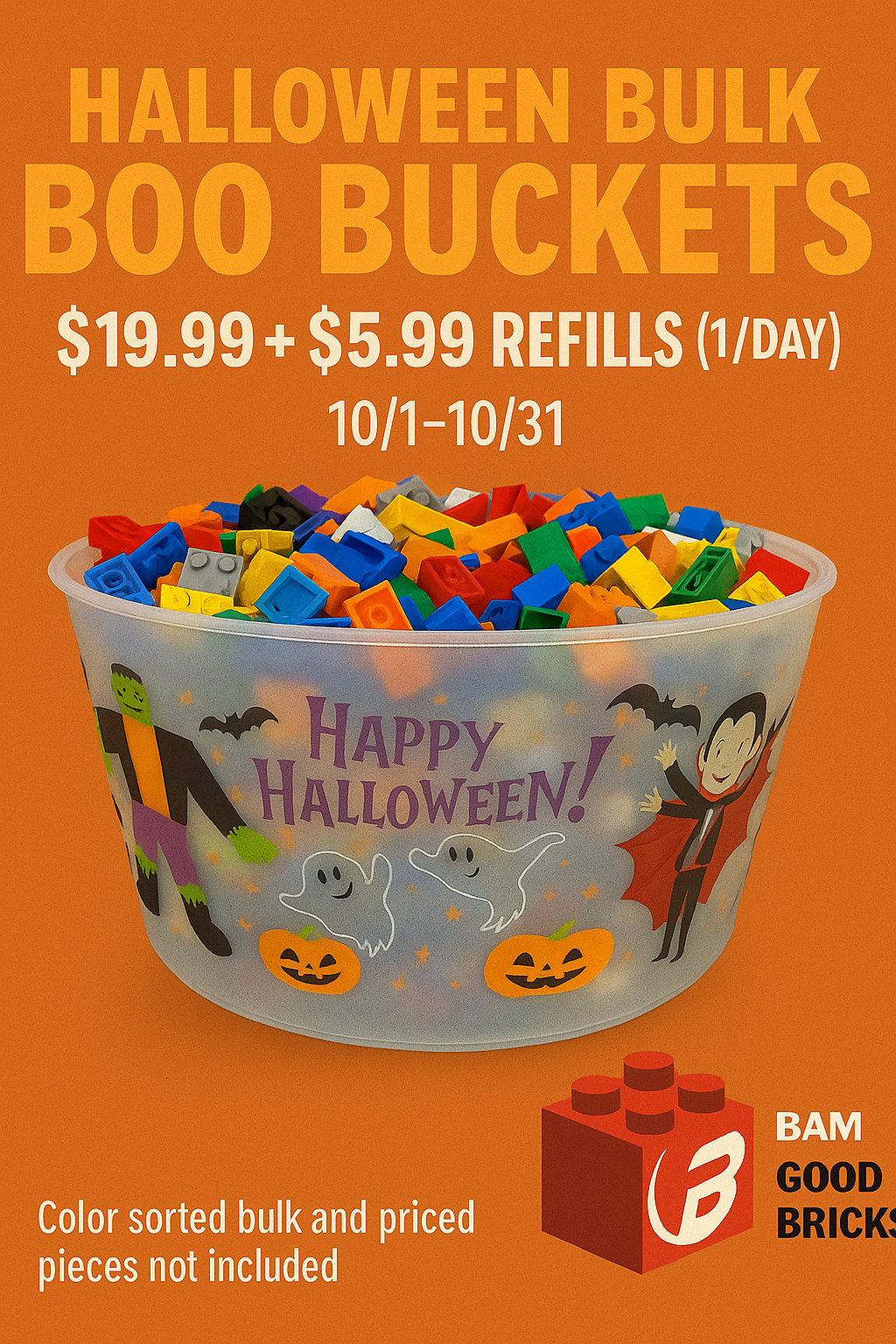 LEGO® Halloween Boo Bucket - 2lbs Bulk Bricks