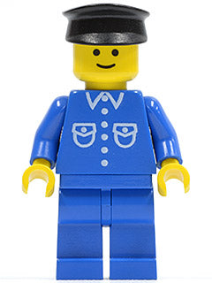 Preowned LEGO® Minifigure – Town but028 Shirt w/6 Buttons Blue Blue Legs Black Hat