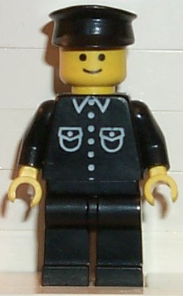 Preowned LEGO® Minifigure – Town but029 Shirt w/6 Buttons Black Black Legs Black Hat